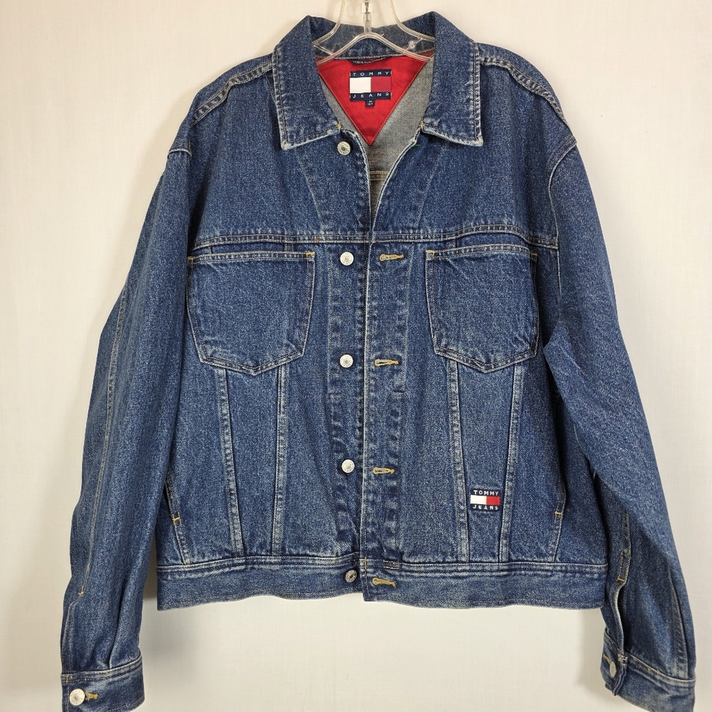 VTG 90s Tommy Hilfiger Big Flag Denim Trucker Jacket - Size M